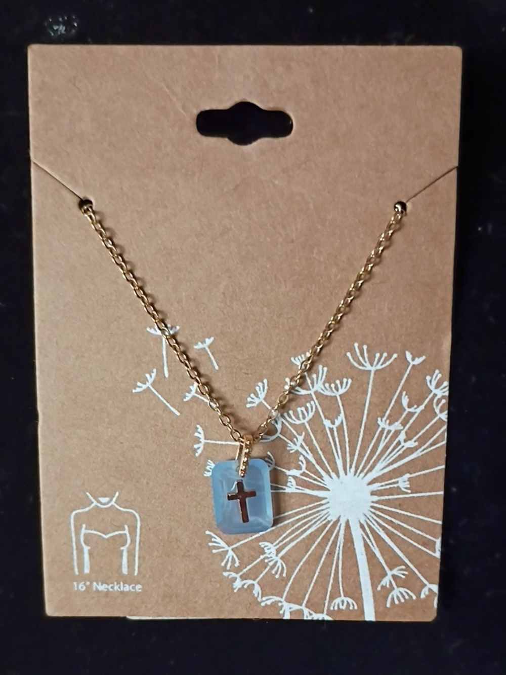Gold Chain Necklace with Blue Pendant and Cross